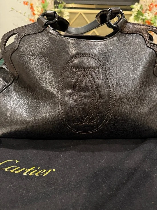 Cartier Marcello Dark Brown Leather Shoulder Bag with shoulder strap - Picture 5 of 15